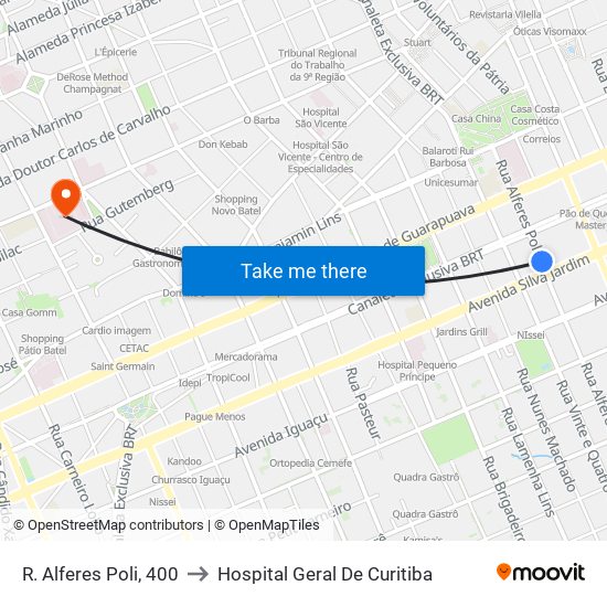 R. Alferes Poli, 400 to Hospital Geral De Curitiba map