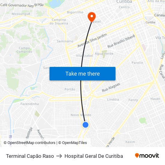 Terminal Capão Raso to Hospital Geral De Curitiba map