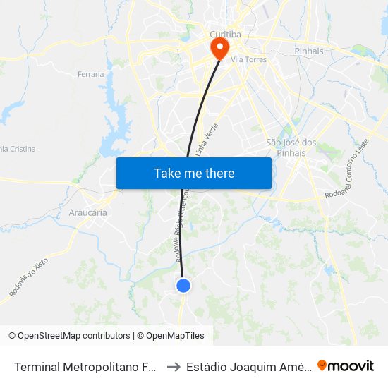 Terminal Metropolitano Fazenda Rio Grande to Estádio Joaquim Américo Guimarães map