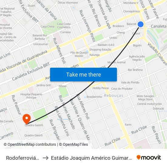 Rodoferroviária to Estádio Joaquim Américo Guimarães map