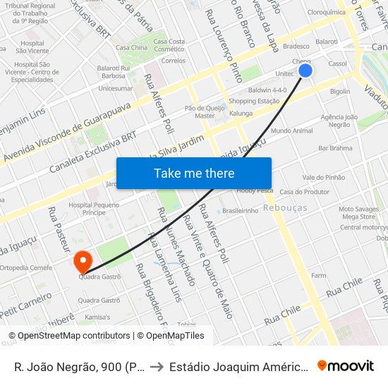 R. João Negrão, 900 (Ponte Preta) to Estádio Joaquim Américo Guimarães map