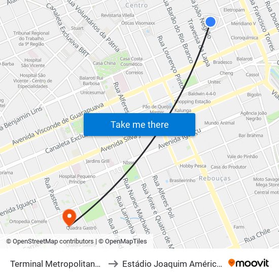 Terminal Metropolitano Guadalupe to Estádio Joaquim Américo Guimarães map