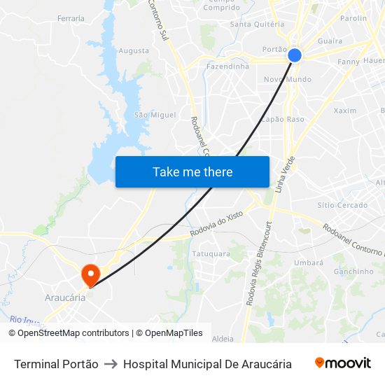 Terminal Portão to Hospital Municipal De Araucária map