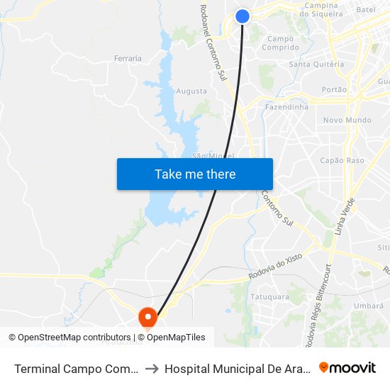 Terminal Campo Comprido to Hospital Municipal De Araucária map