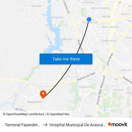 Terminal Fazendinha to Hospital Municipal De Araucária map