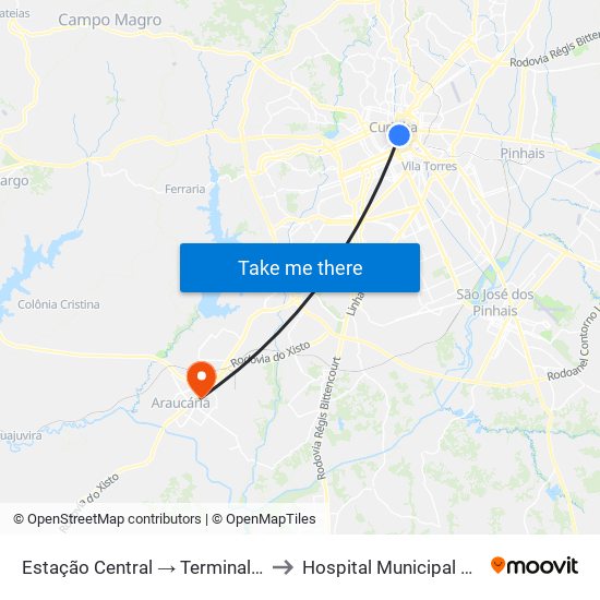 Estação Central → Terminal Santa Cândida to Hospital Municipal De Araucária map