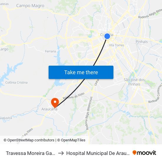 Travessa Moreira Garcez to Hospital Municipal De Araucária map