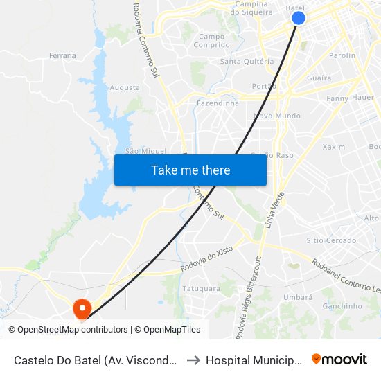 Castelo Do Batel (Av. Visconde De Guarapuava, 4610) to Hospital Municipal De Araucária map