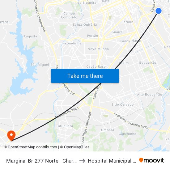 Marginal Br-277 Norte - Churrascaria Marumbi to Hospital Municipal De Araucária map