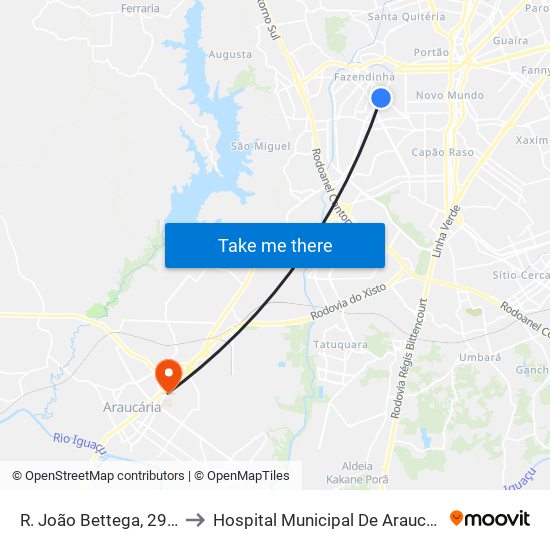 R. João Bettega, 2967 to Hospital Municipal De Araucária map