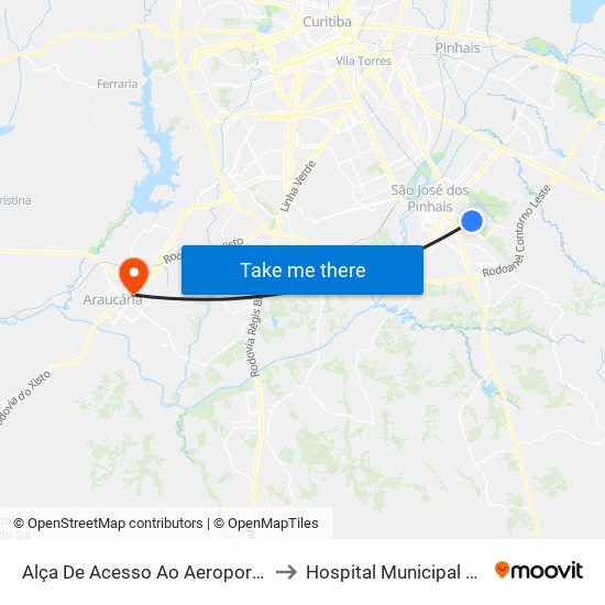 Alça De Acesso Ao Aeroporto Afonso Pena to Hospital Municipal De Araucária map