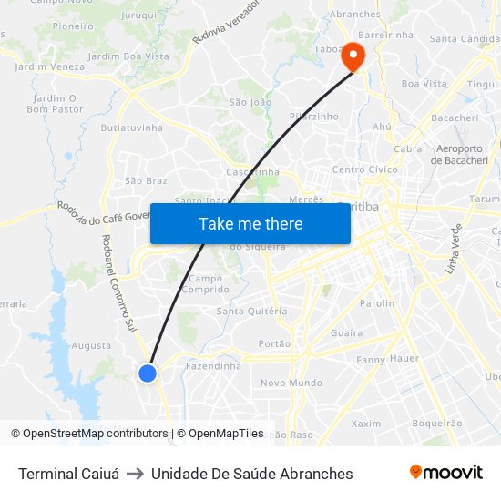 Terminal Caiuá to Unidade De Saúde Abranches map