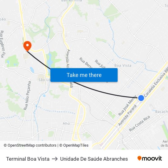 Terminal Boa Vista to Unidade De Saúde Abranches map