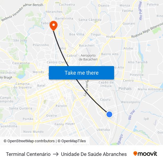 Terminal Centenário to Unidade De Saúde Abranches map