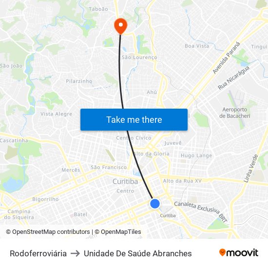 Rodoferroviária to Unidade De Saúde Abranches map