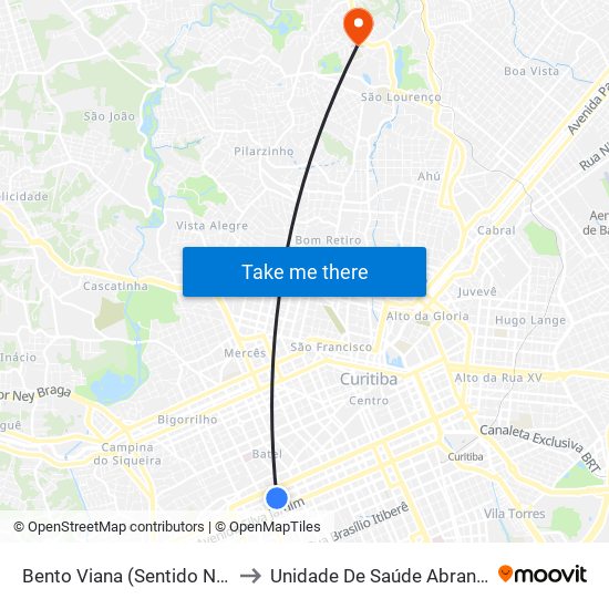 Bento Viana (Sentido Norte) to Unidade De Saúde Abranches map