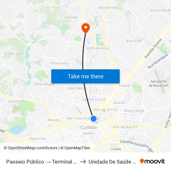 Passeio Público → Terminal Santa Cândida to Unidade De Saúde Abranches map