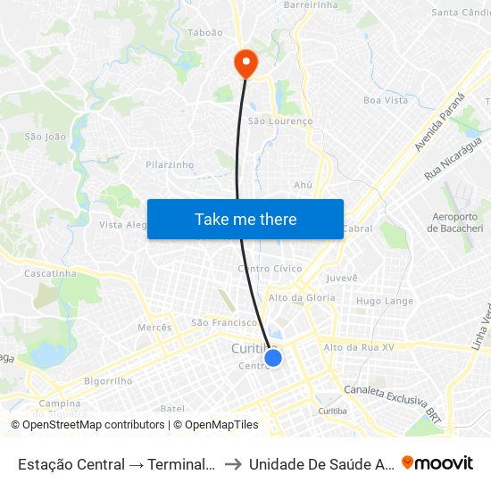 Estação Central → Terminal Capão Raso to Unidade De Saúde Abranches map