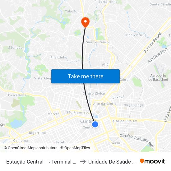 Estação Central → Terminal Santa Cândida to Unidade De Saúde Abranches map