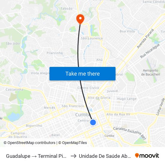 Guadalupe → Terminal Pinheirinho to Unidade De Saúde Abranches map
