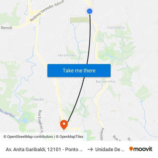 Av. Anita Garibaldi, 12101 - Ponto De Integração Temporal (Desembarque) to Unidade De Saúde Abranches map