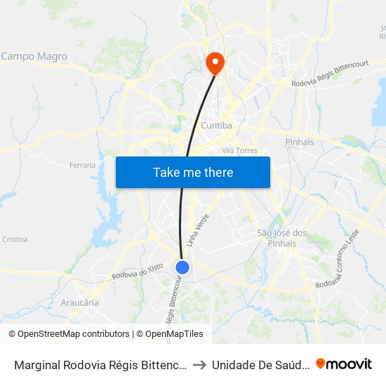 Marginal Rodovia Régis Bittencourt (Br 116) - Ceasa to Unidade De Saúde Abranches map