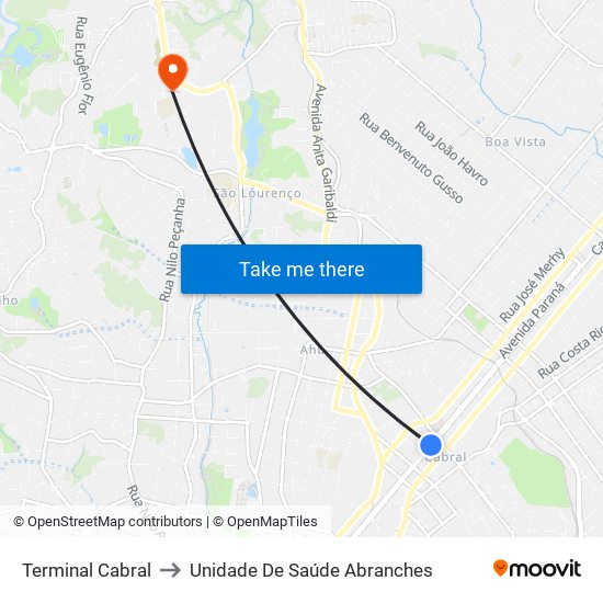 Terminal Cabral to Unidade De Saúde Abranches map