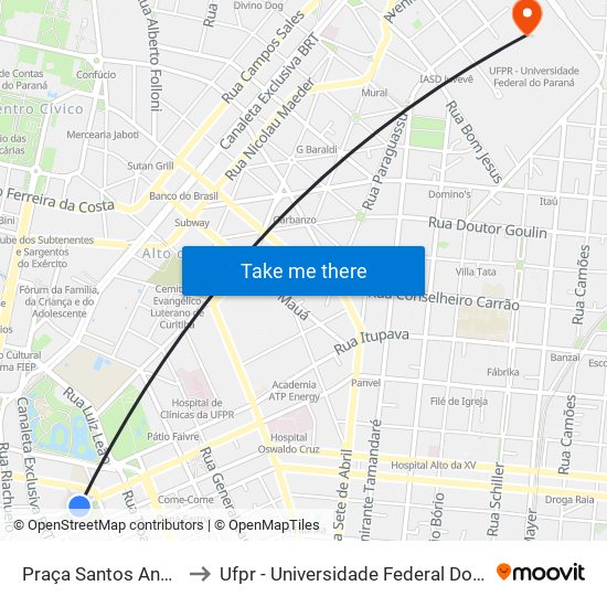 Praça Santos Andrade to Ufpr - Universidade Federal Do Paraná map