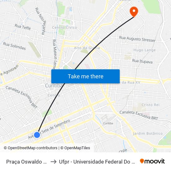 Praça Oswaldo Cruz to Ufpr - Universidade Federal Do Paraná map