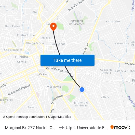Marginal Br-277 Norte - Churrascaria Marumbi to Ufpr - Universidade Federal Do Paraná map