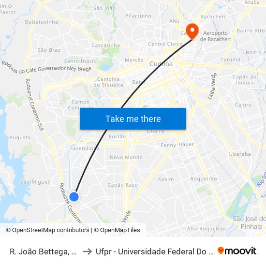 R. João Bettega, 6205 to Ufpr - Universidade Federal Do Paraná map