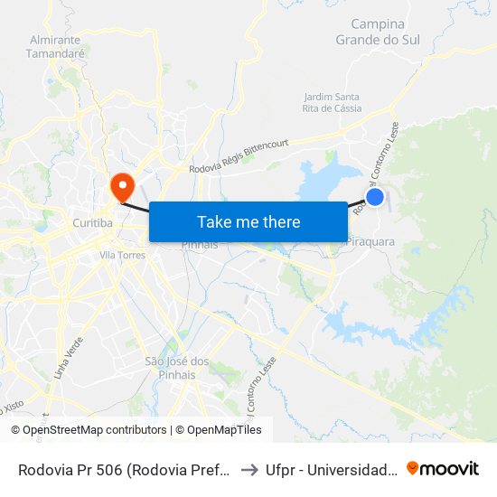 Rodovia Pr 506 (Rodovia Prefº Antonio Alceu Zielonka), 1233 to Ufpr - Universidade Federal Do Paraná map