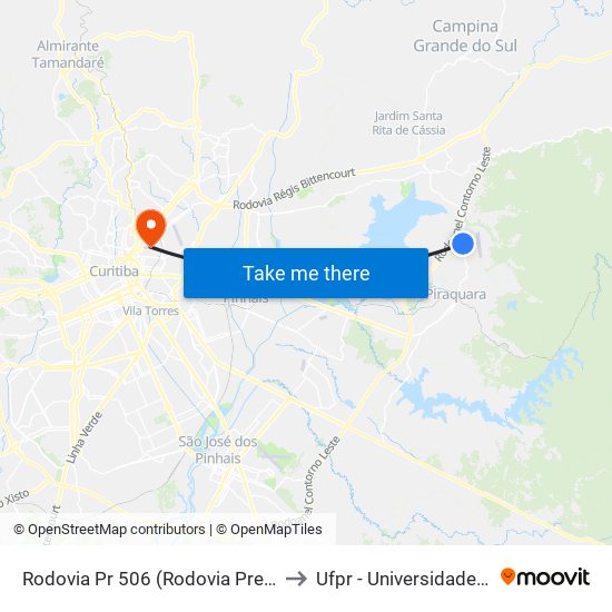 Rodovia Pr 506 (Rodovia Prefº Antonio Alceu Zielonka) to Ufpr - Universidade Federal Do Paraná map