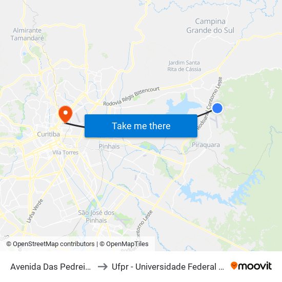 Avenida Das Pedreiras, 623 to Ufpr - Universidade Federal Do Paraná map