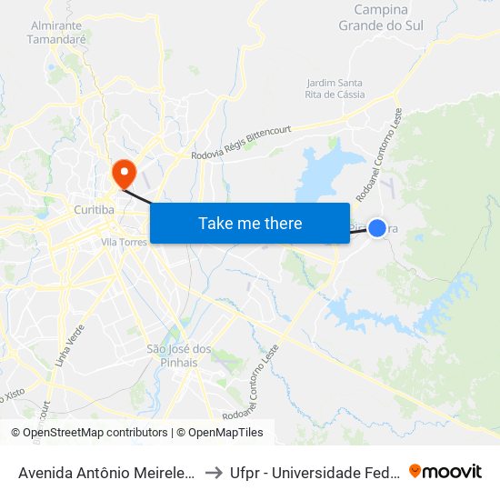 Avenida Antônio Meireles Sobrinho, 342 to Ufpr - Universidade Federal Do Paraná map