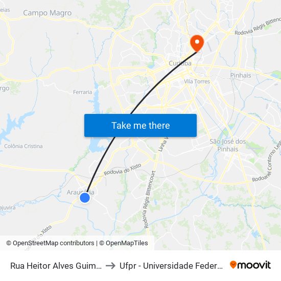 Rua Heitor Alves Guimarães, 761 to Ufpr - Universidade Federal Do Paraná map