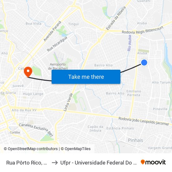 Rua Pôrto Rico, 1048 to Ufpr - Universidade Federal Do Paraná map