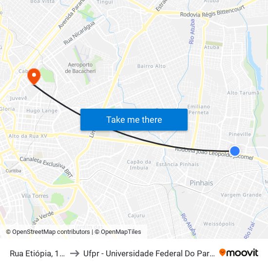 Rua Etiópia, 181 to Ufpr - Universidade Federal Do Paraná map