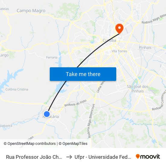 Rua Professor João Chorosnicki, 203 to Ufpr - Universidade Federal Do Paraná map