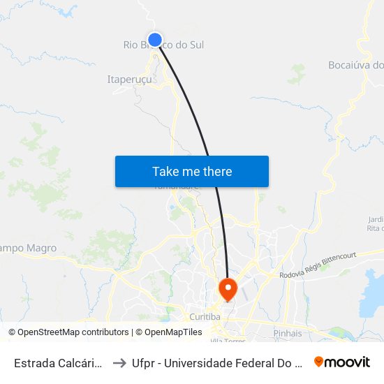 Estrada Calcário, 35 to Ufpr - Universidade Federal Do Paraná map