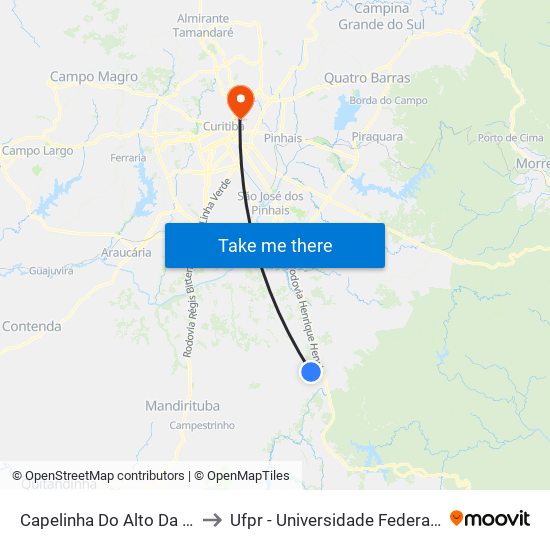Capelinha Do Alto Da Boa Vista to Ufpr - Universidade Federal Do Paraná map