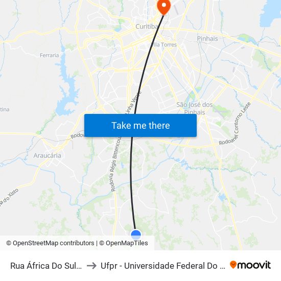 Rua África Do Sul, 701 to Ufpr - Universidade Federal Do Paraná map