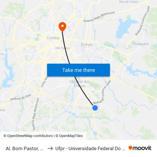 Al. Bom Pastor, 2615 to Ufpr - Universidade Federal Do Paraná map