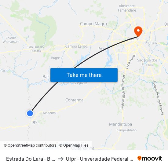 Estrada Do Lara - Biodiesel to Ufpr - Universidade Federal Do Paraná map