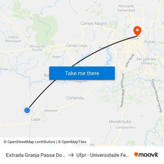 Estrada Granja Passa Dois - Granja Seara to Ufpr - Universidade Federal Do Paraná map