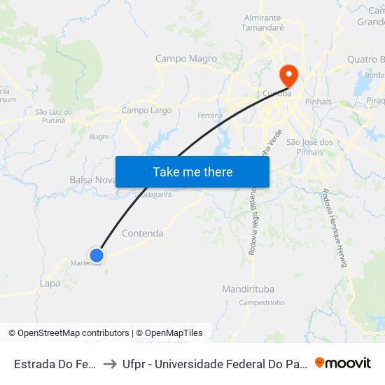 Estrada Do Feixo to Ufpr - Universidade Federal Do Paraná map