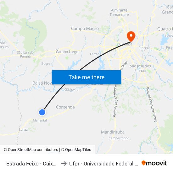 Estrada Feixo - Caixa D'Água to Ufpr - Universidade Federal Do Paraná map
