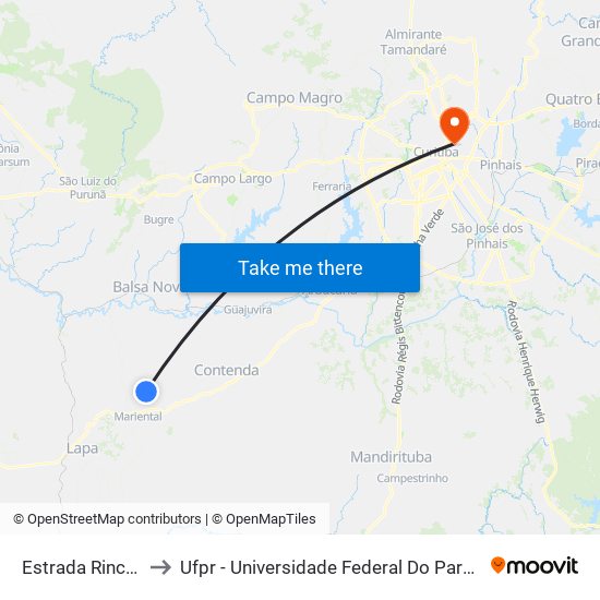 Estrada Rincão to Ufpr - Universidade Federal Do Paraná map