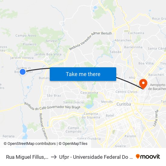 Rua Miguel Fillus, 955 to Ufpr - Universidade Federal Do Paraná map