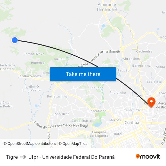 Tigre to Ufpr - Universidade Federal Do Paraná map